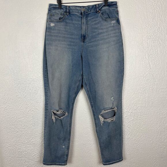 American Eagle Distressed Curvy Mom Jeans Stretch Size 14 Long - Picture 1 of 5